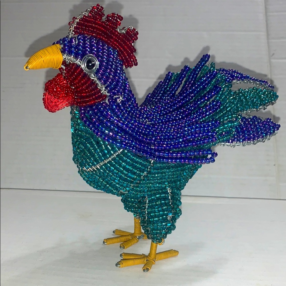 Beadworx Glass Hand Beaded Rooster from Haiti … beautiful teal, purple and reds